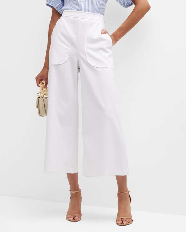 Wide Leg Cotton Pants w/ Patch Pockets